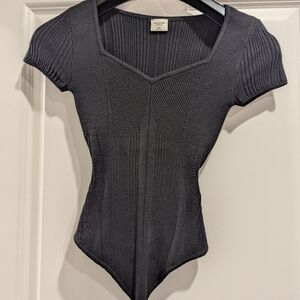 Abercrombie & Fitch Charcoal Ribbed Bodysuit
